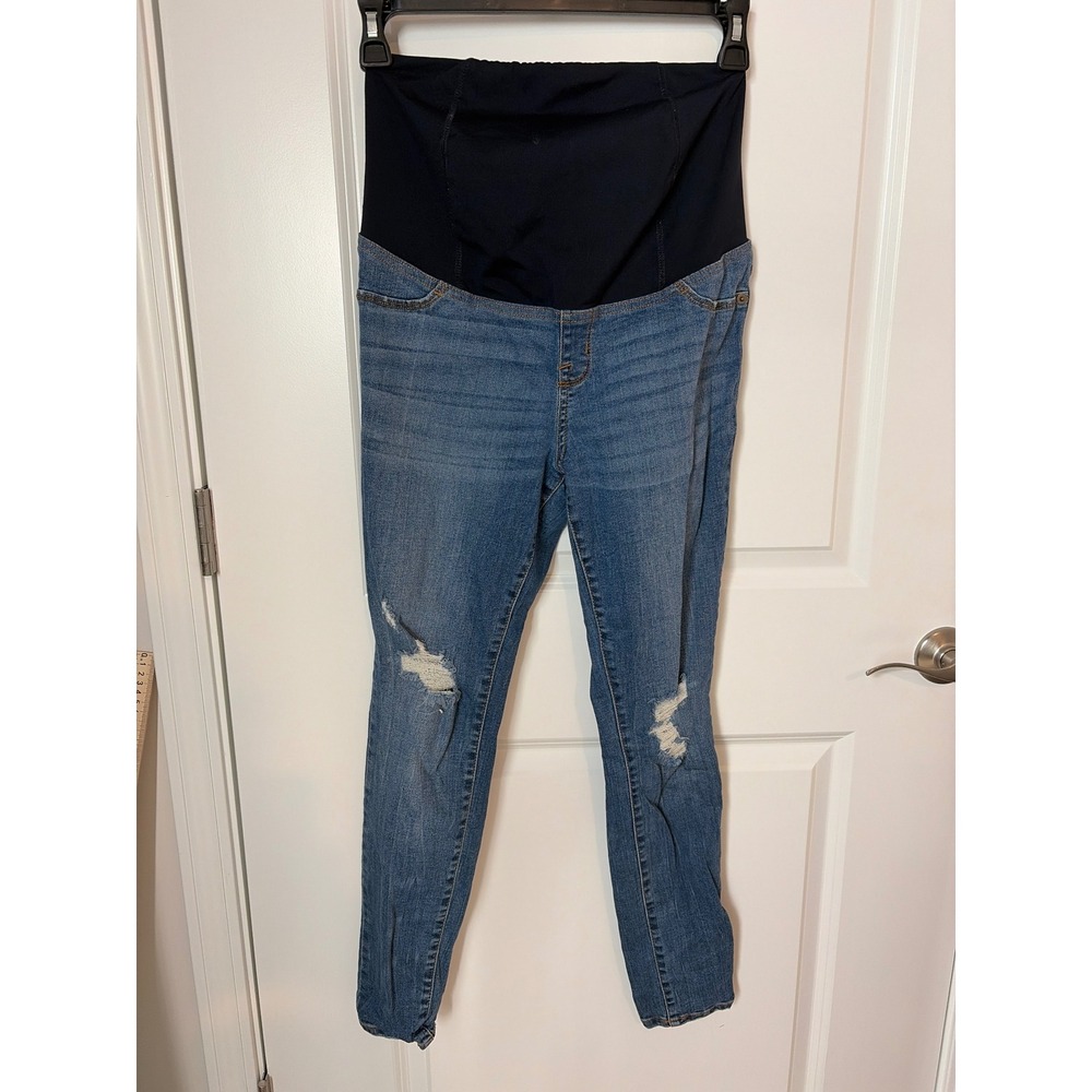 Isabel Maternity Skinny Jeans Blue Distressed Over Belly Panel Size 6 Entubado